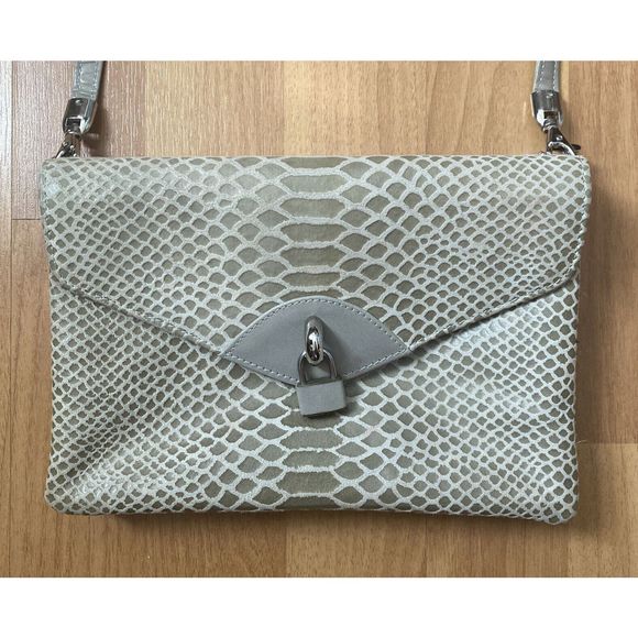 Vintage Due Fratelli Gray Leather Snakeskin Pattern Crossbody Bag Made Canada - Picture 1 of 10